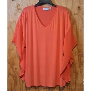 Joan Rivers Shirt Womens XL Coral Orange Lightweight Flowy Stretch Coastal Party